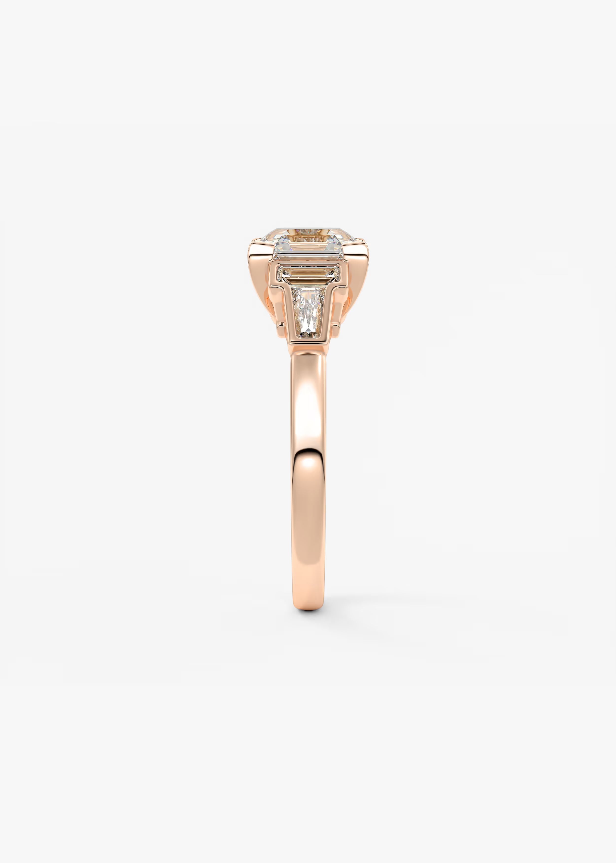 Art Deco Inspired Asscher Five Stone Engagement Ring with Tapered Baguettes