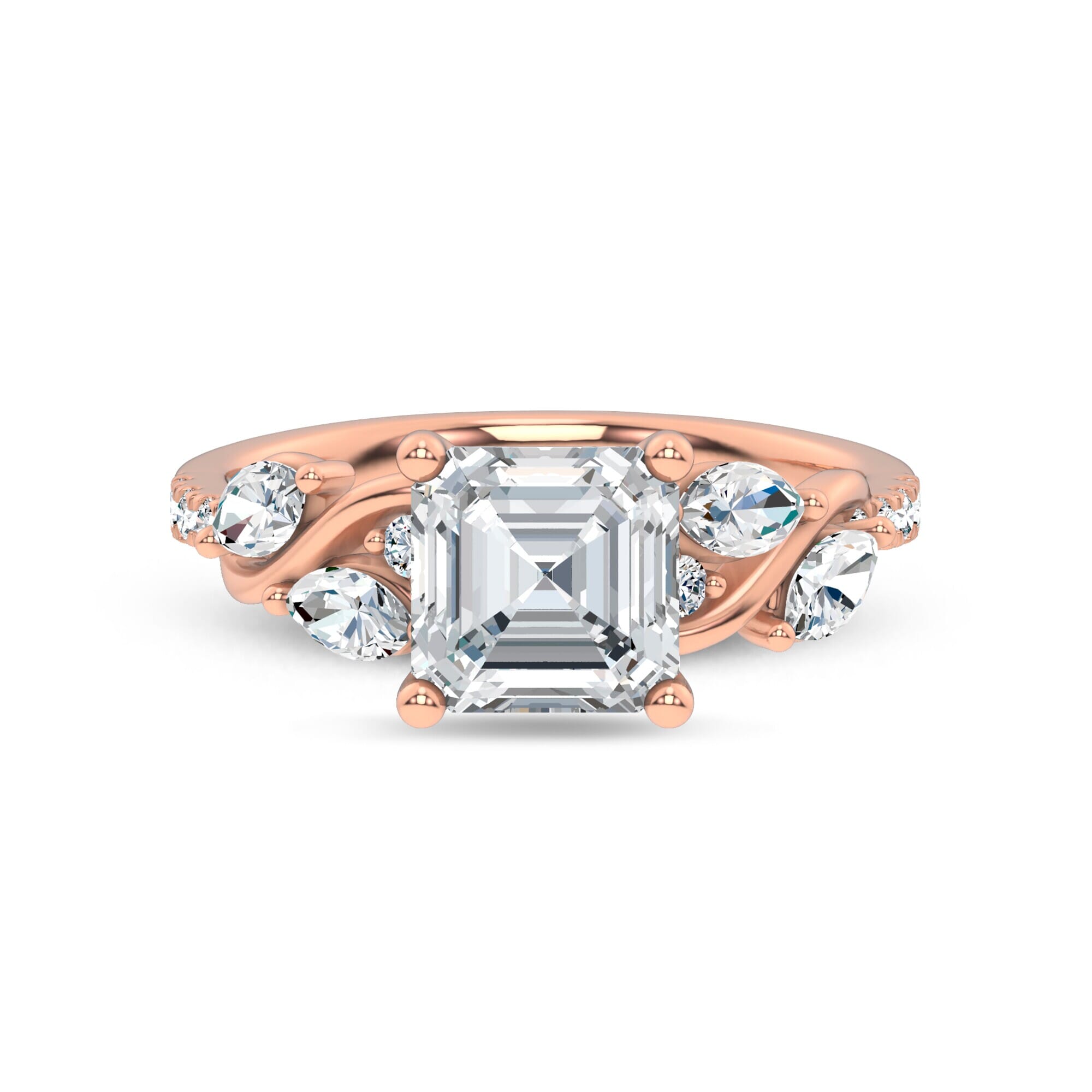 Curved Vine Diamond Asscher Engagement Ring