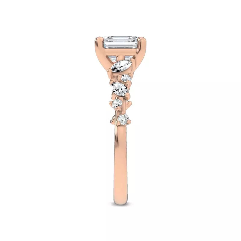 Scattered Diamond Asscher Engagement Ring