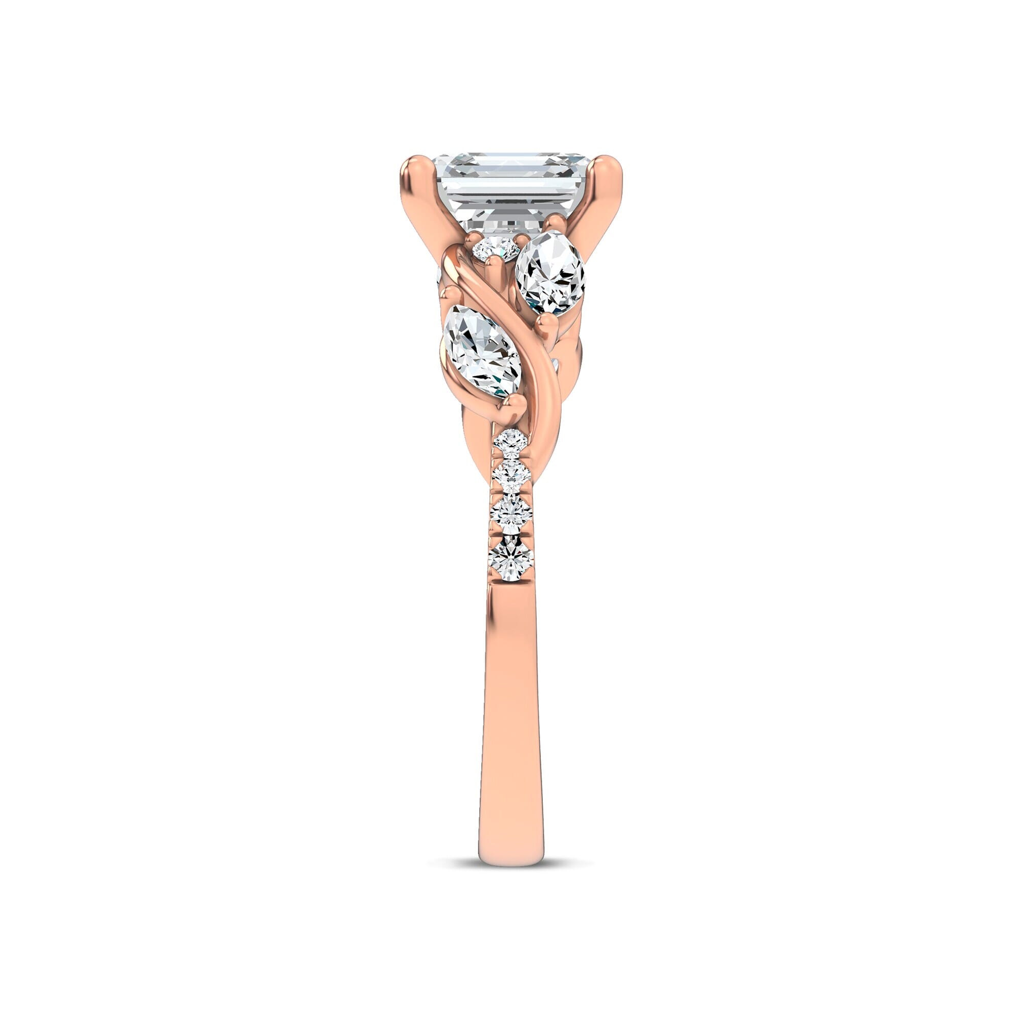 Curved Vine Diamond Asscher Engagement Ring