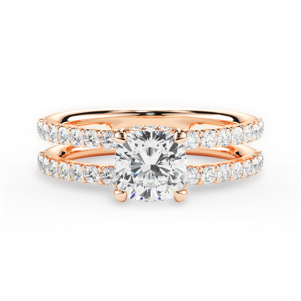 Cushion Shaped  Double Row Diamond Engagement Ring