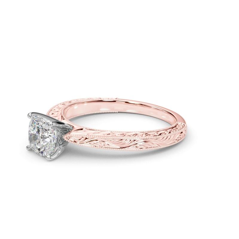 Vintage-Inspired Solitaire Engagement Cushion Ring