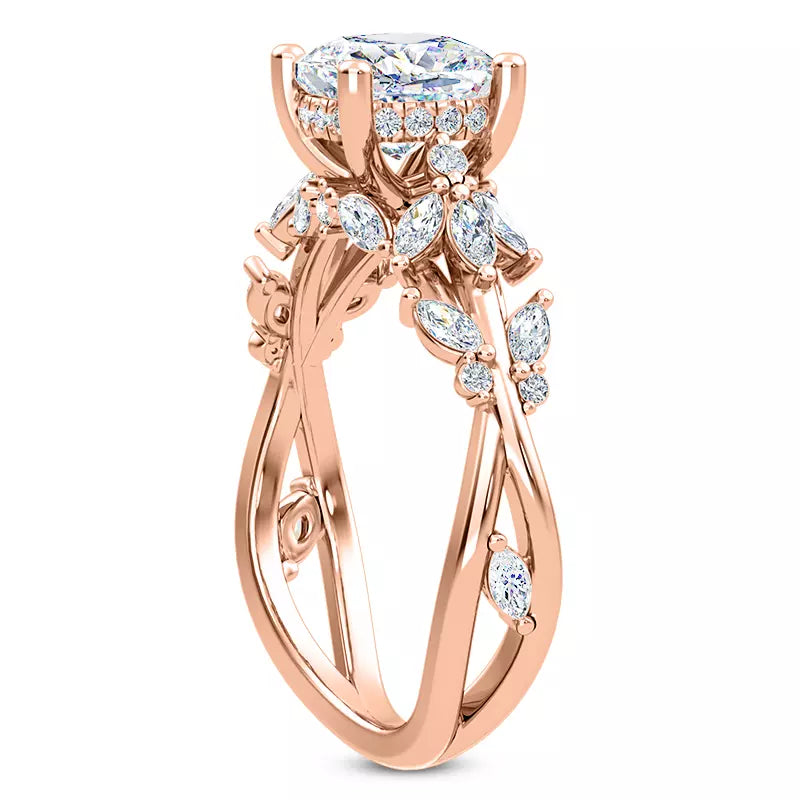 Butterfly And Bee Vine Twist Cushion Engagement Ring