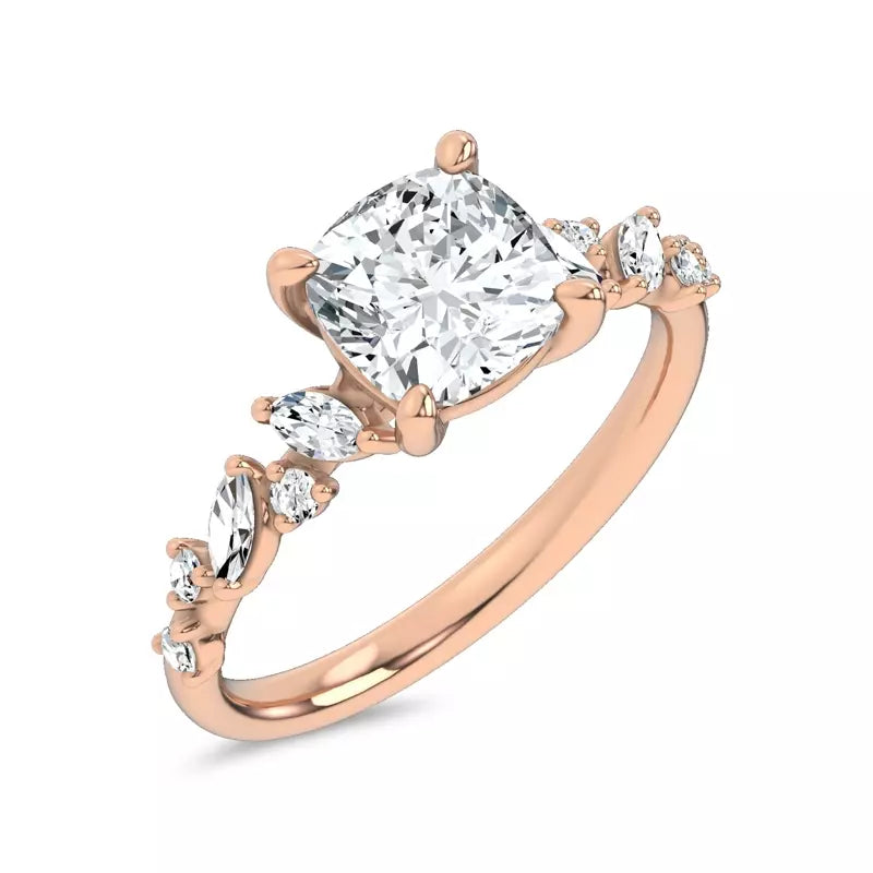 Scattered Diamond Cushion Engagement Ring