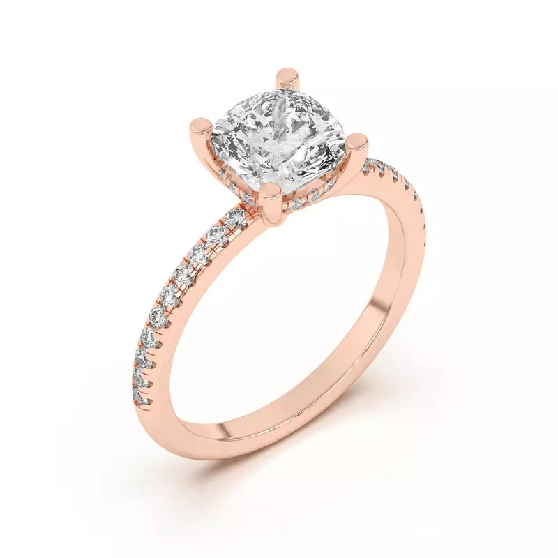 Classic Hidden Halo Pavé Cushion Engagement Ring