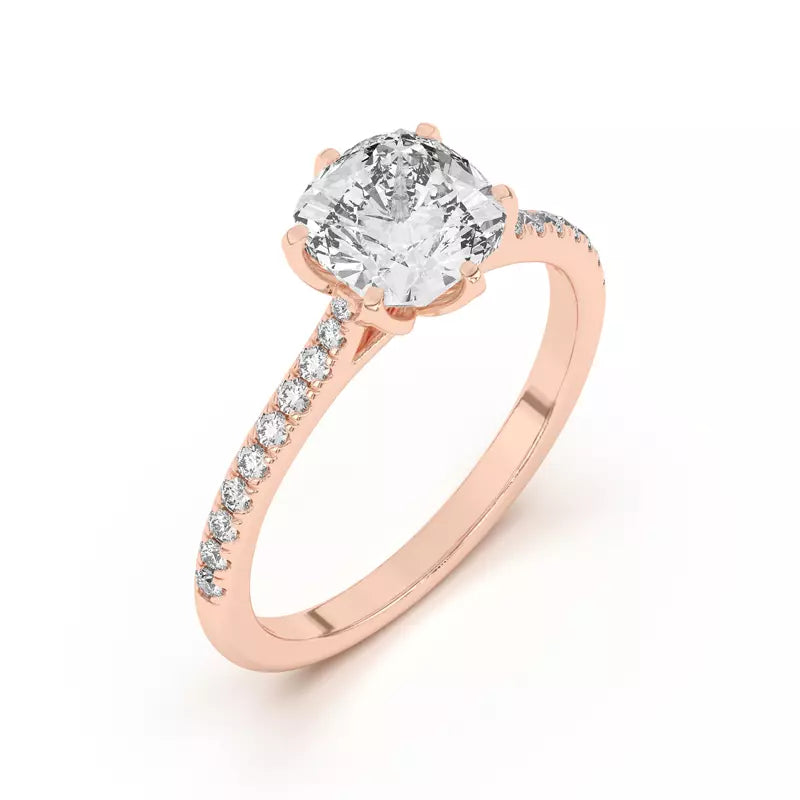 Tulip Inspired 6 Prong Cushion Engagement Ring