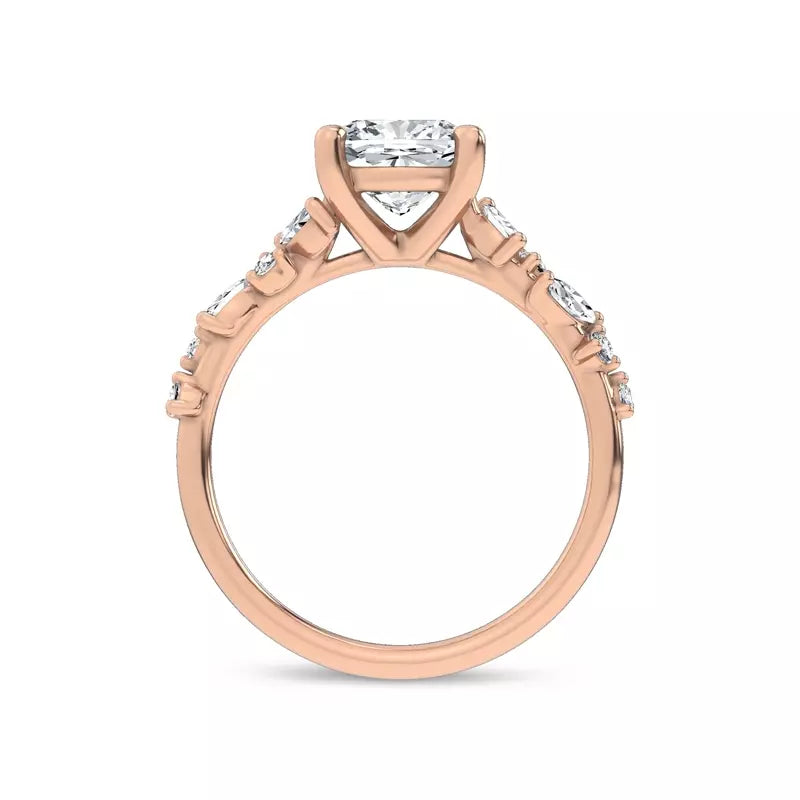 Scattered Diamond Cushion Engagement Ring