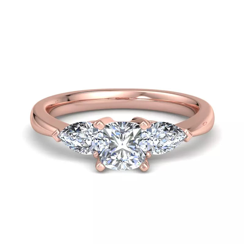 Three-Stone Lab Cushion Engagement Ring