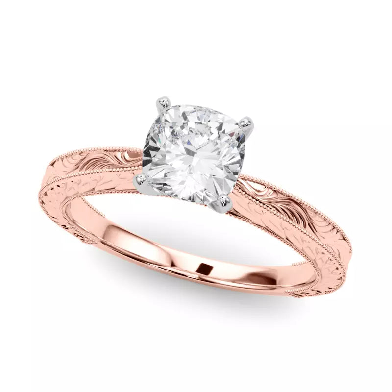 Vintage-Inspired Solitaire Engagement Cushion Ring