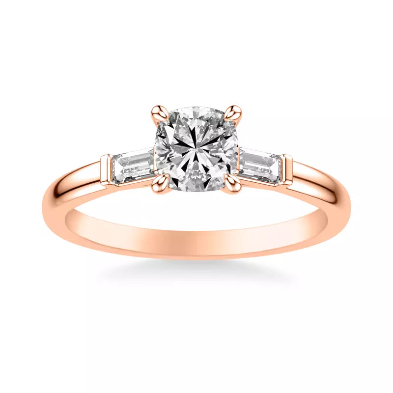 Classic 3-Stone Engagement Cushion Ring