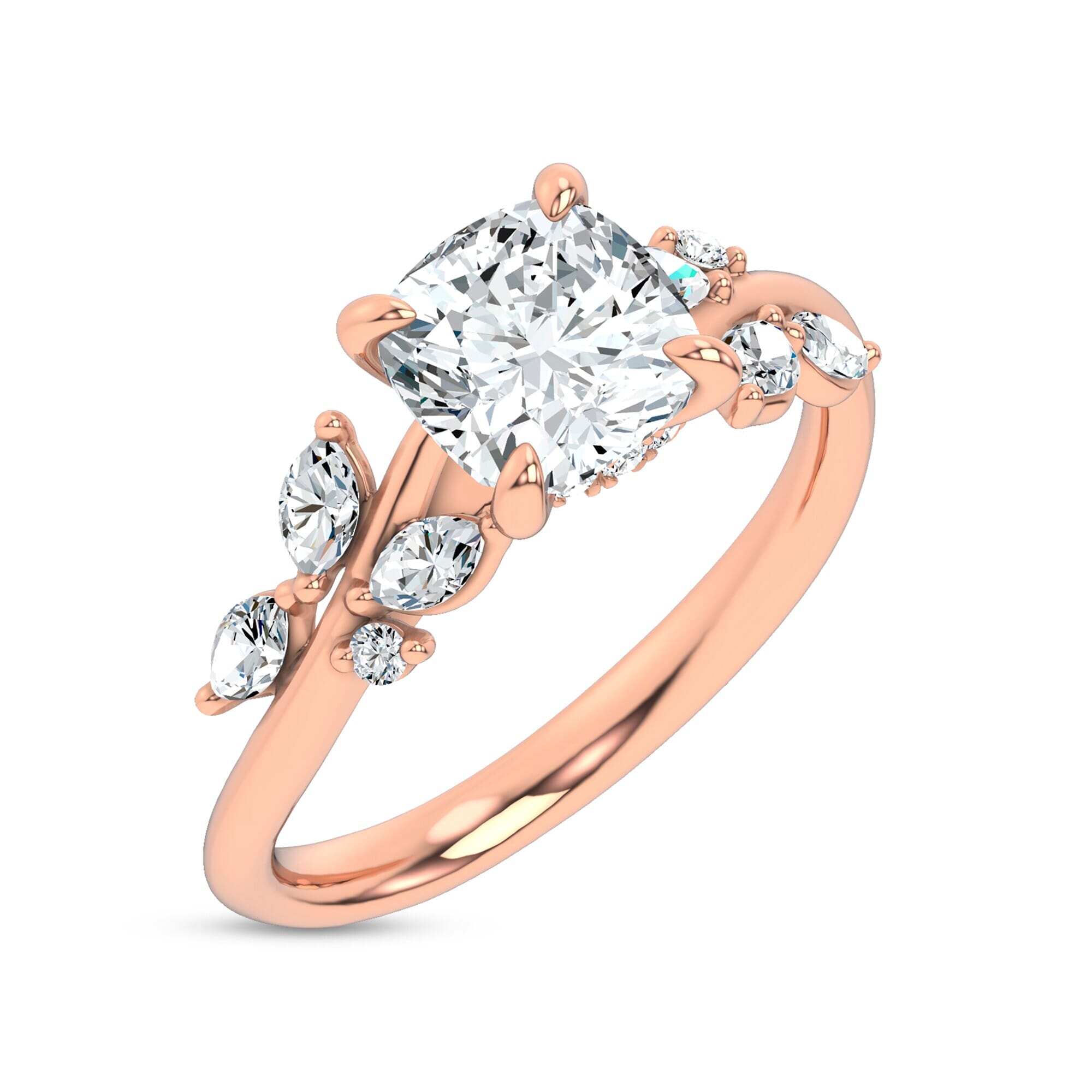 Nature-Inspired Engagement Cushion Ring