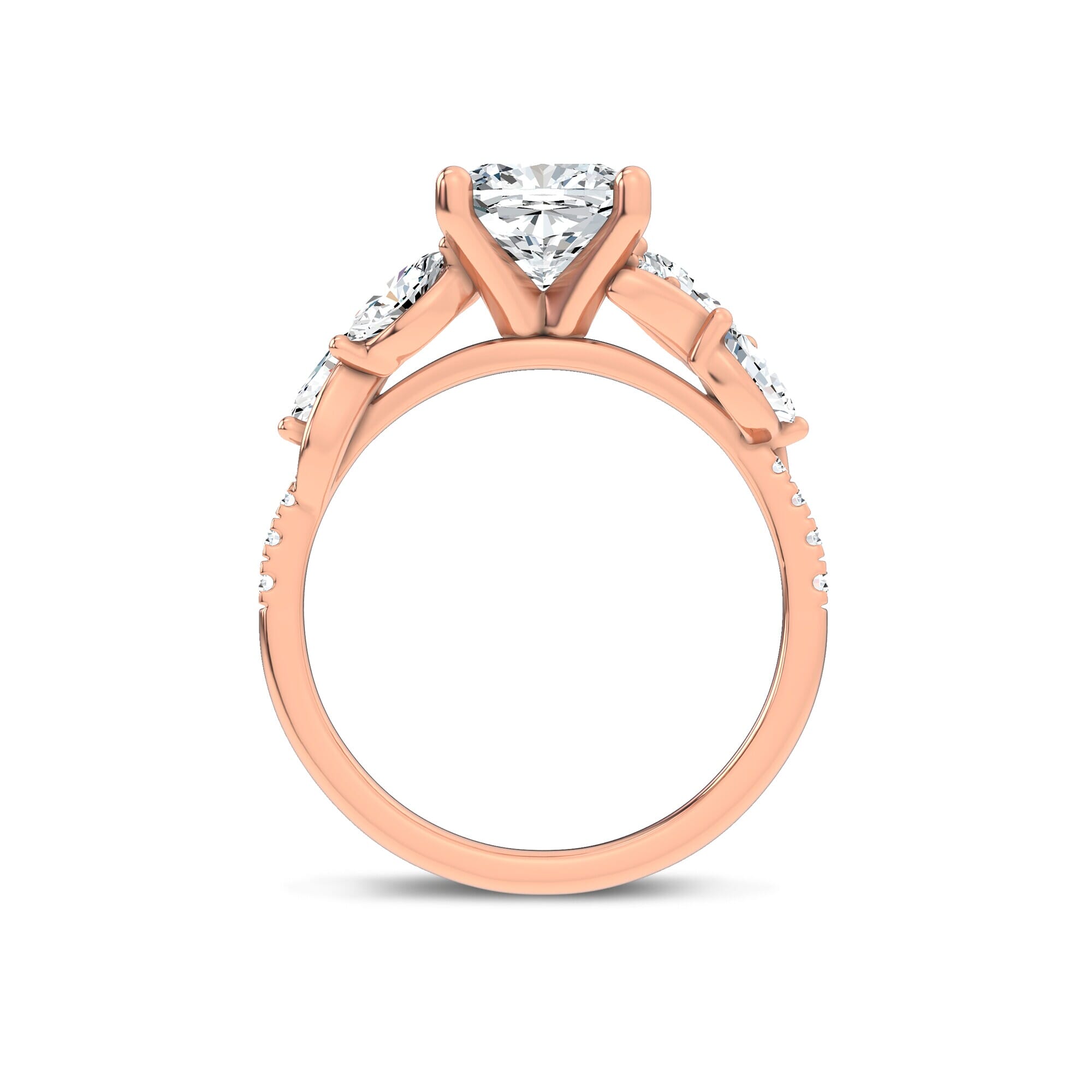 Curved Vine Diamond Cushion Engagement Ring