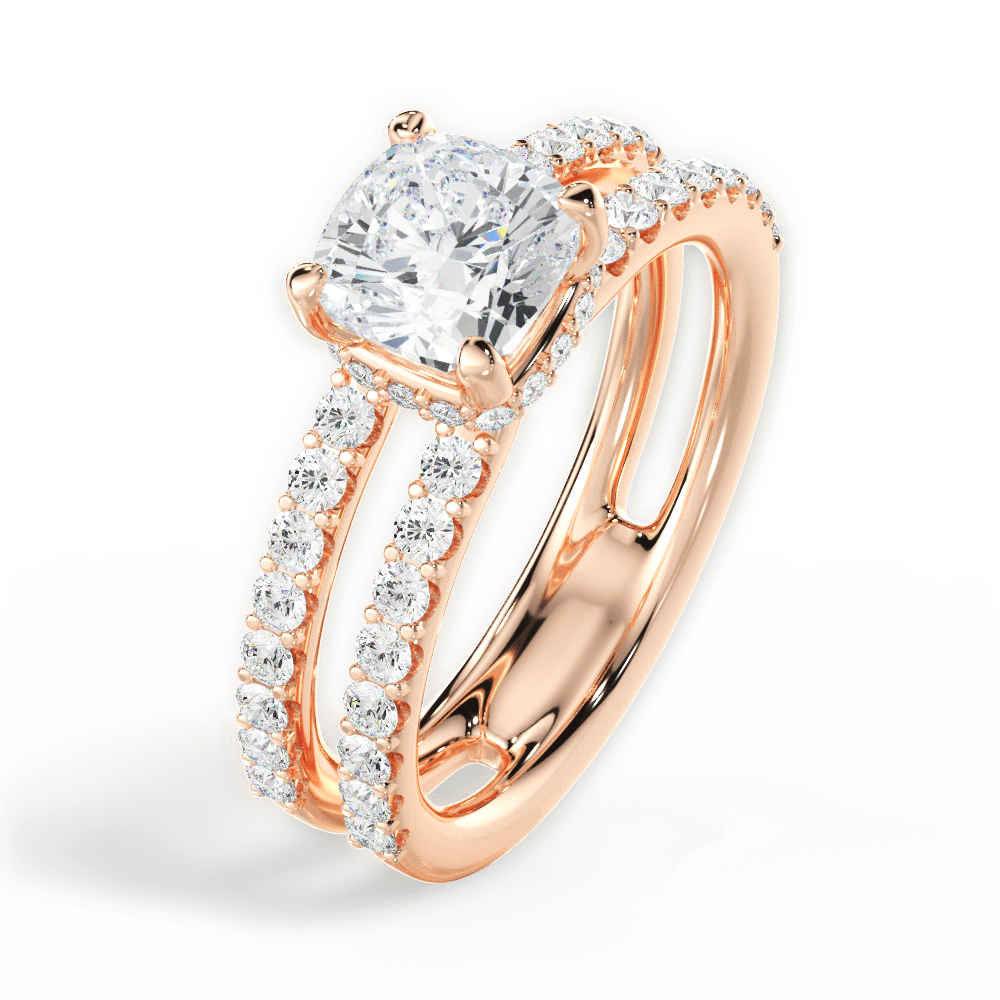 Cushion Shaped  Double Row Diamond Engagement Ring