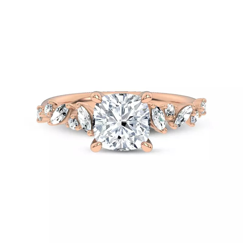 Scattered Diamond Cushion Engagement Ring