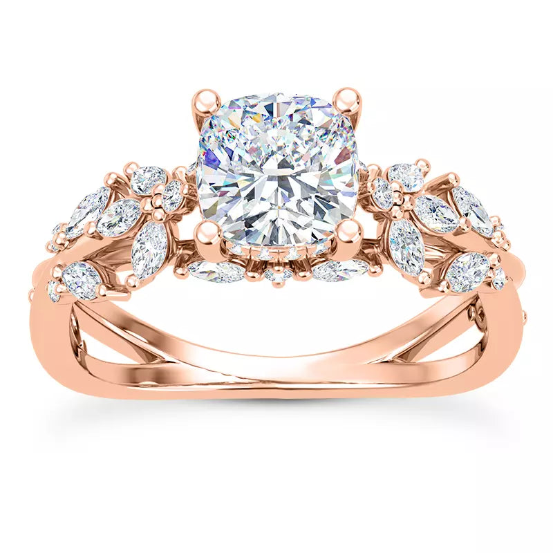 Butterfly And Bee Vine Twist Cushion Engagement Ring