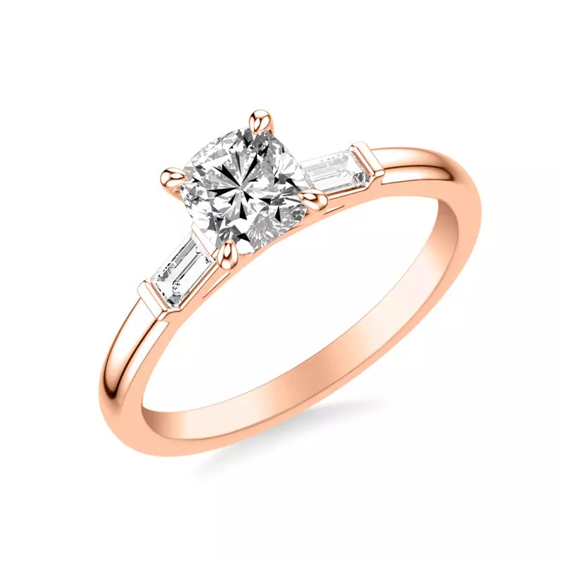 Classic 3-Stone Engagement Cushion Ring