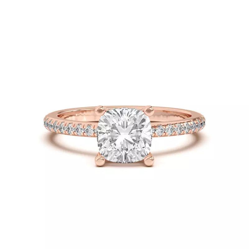 Classic Hidden Halo Pavé Cushion Engagement Ring
