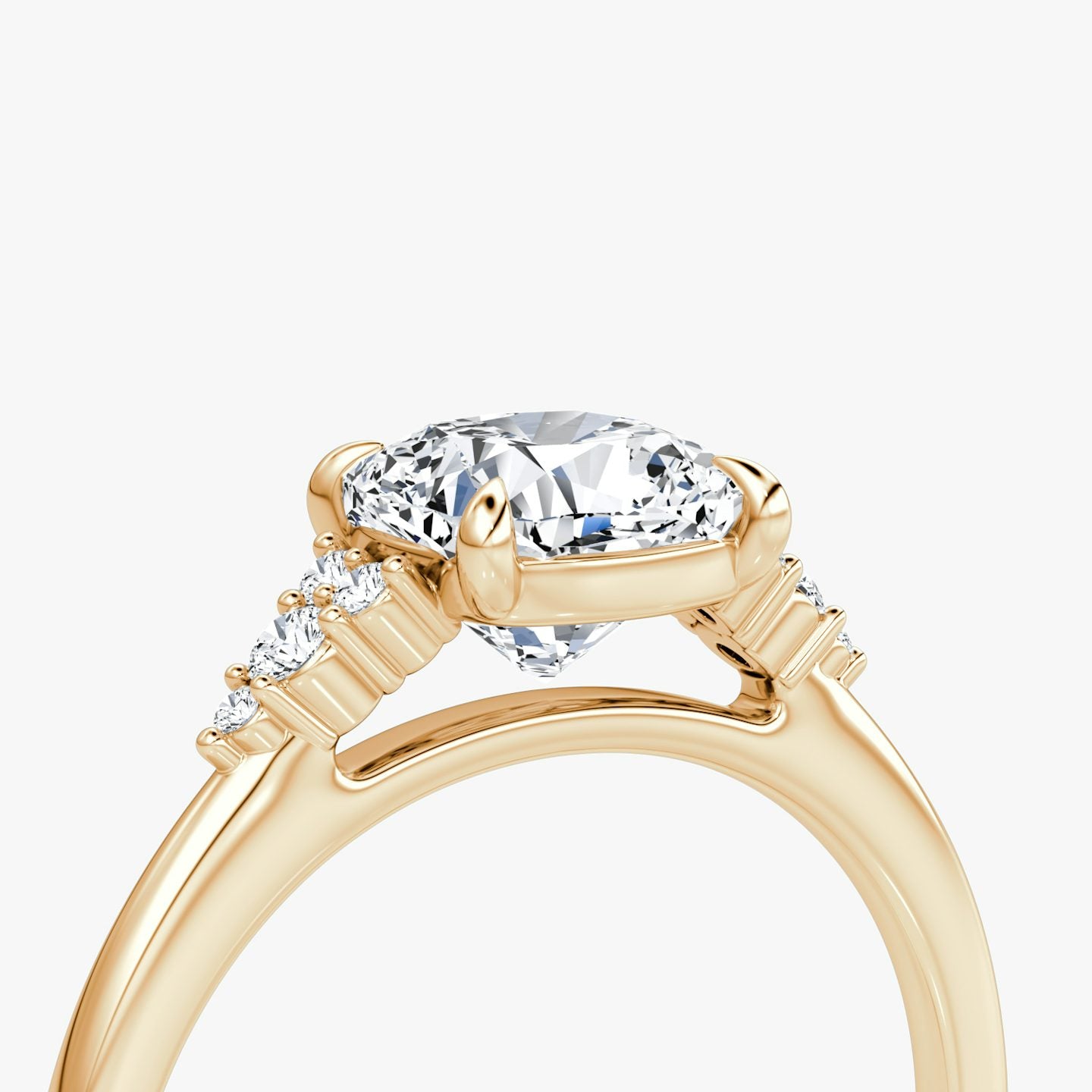 The Side Cluster Cathedral Cushion Engagement Ring