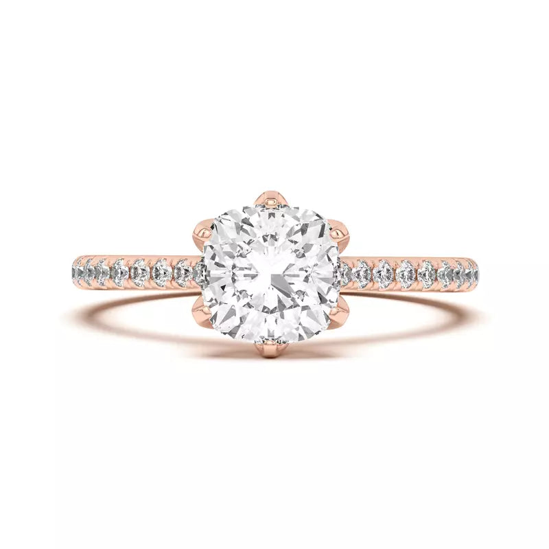 Tulip Inspired 6 Prong Cushion Engagement Ring