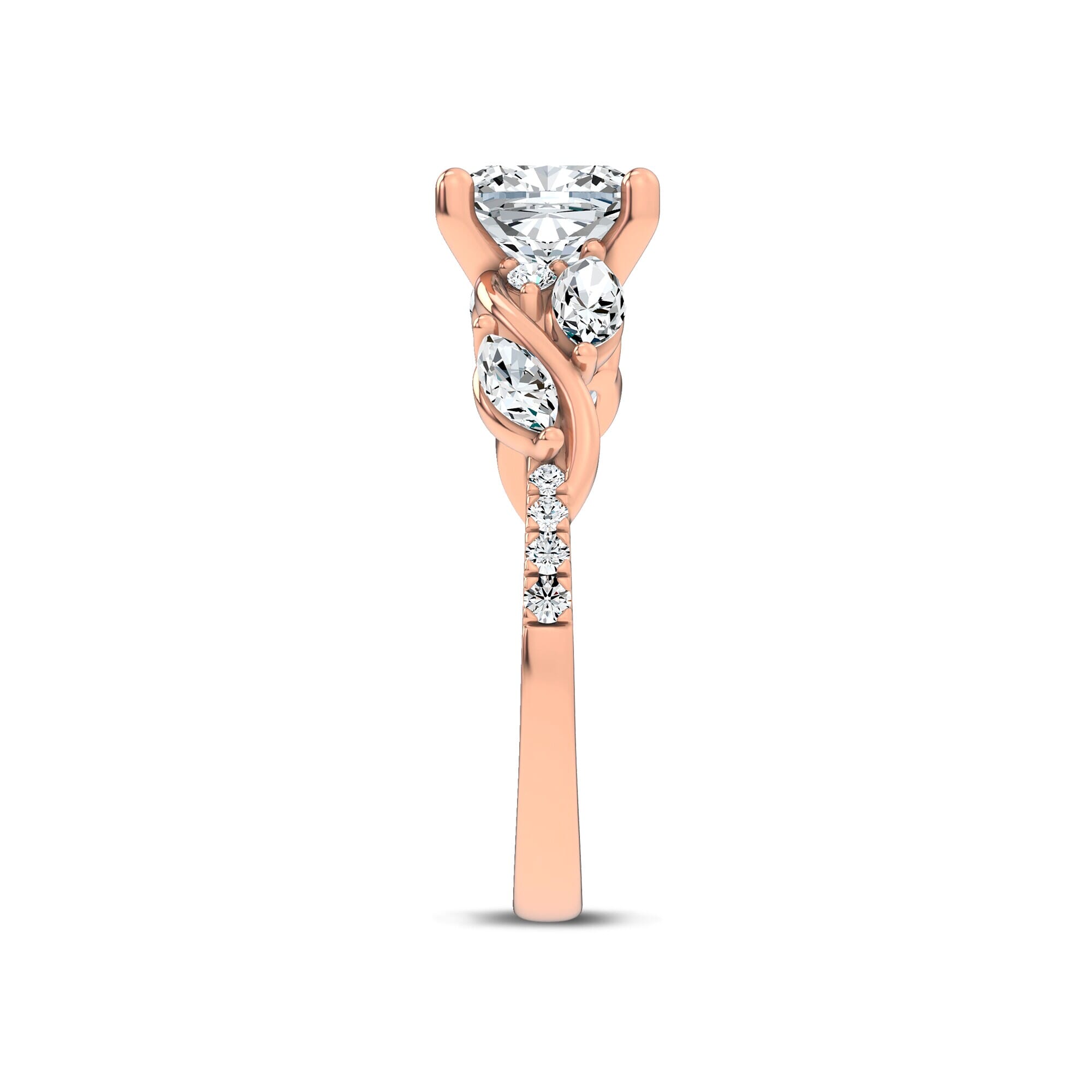 Curved Vine Diamond Cushion Engagement Ring