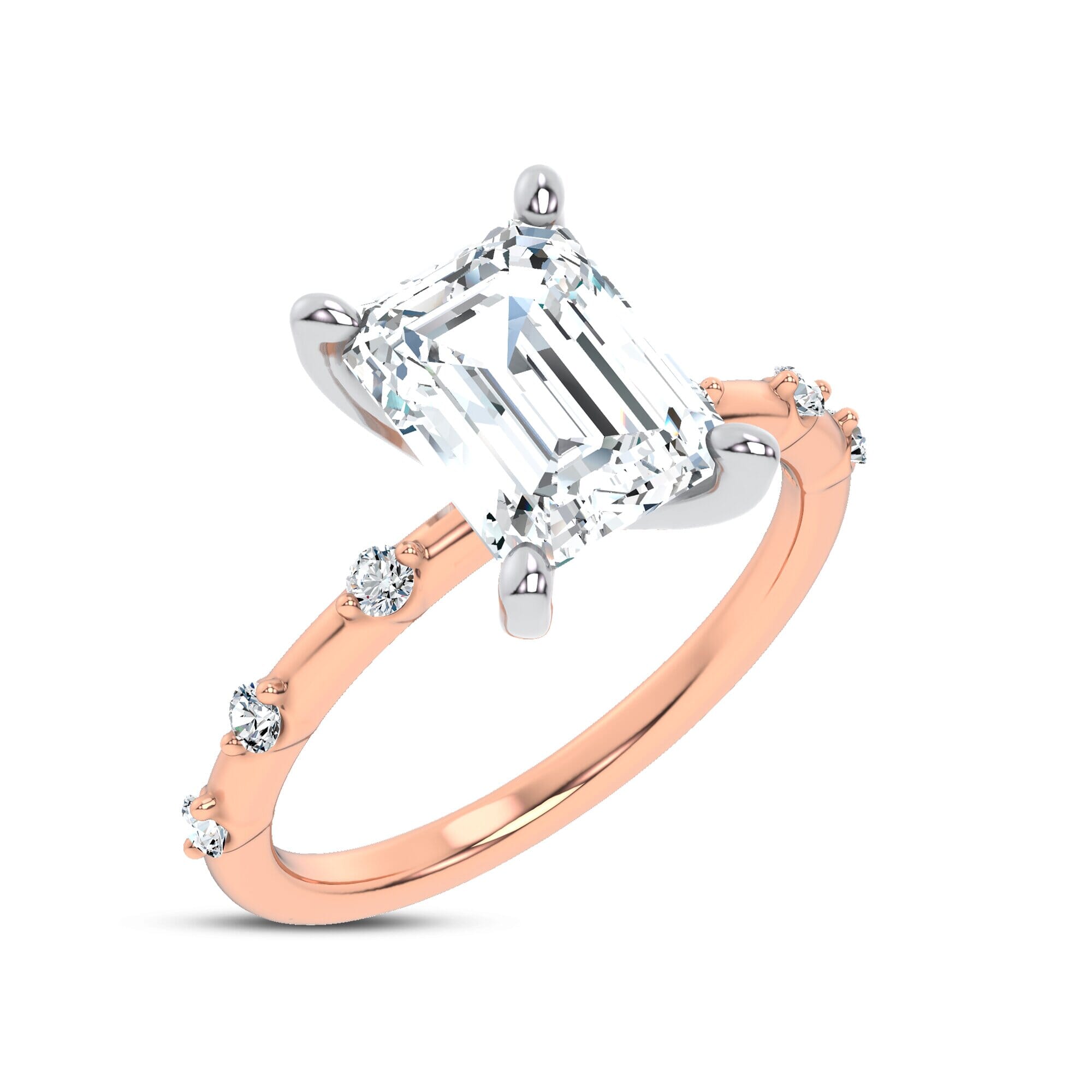 Starlight Spaced Diamond Engagement Emerald Ring