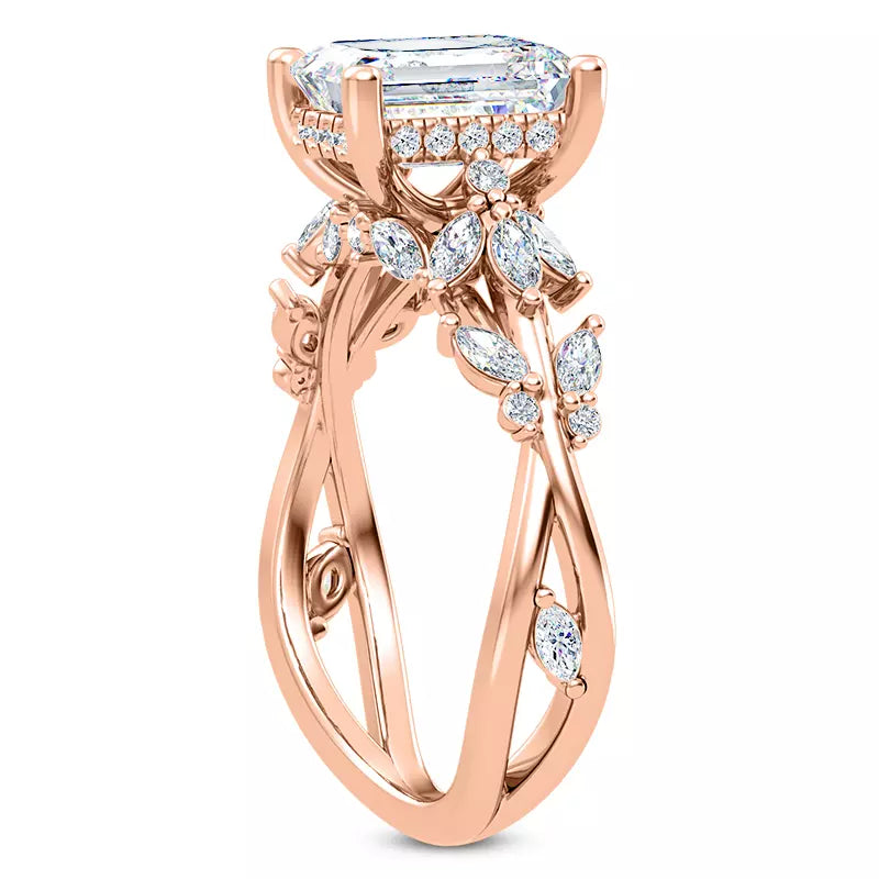 Butterfly And Bee Vine Twist Emerald Engagement Ring