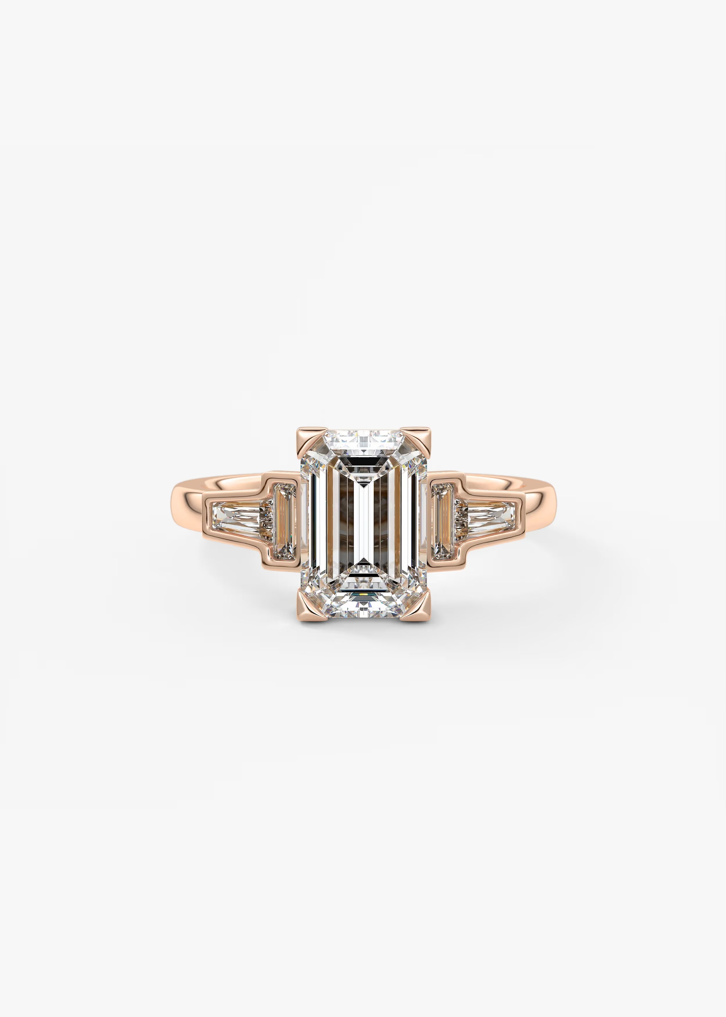 Art Deco Inspired Emerald Five Stone Engagement Ring with Tapered Baguettes