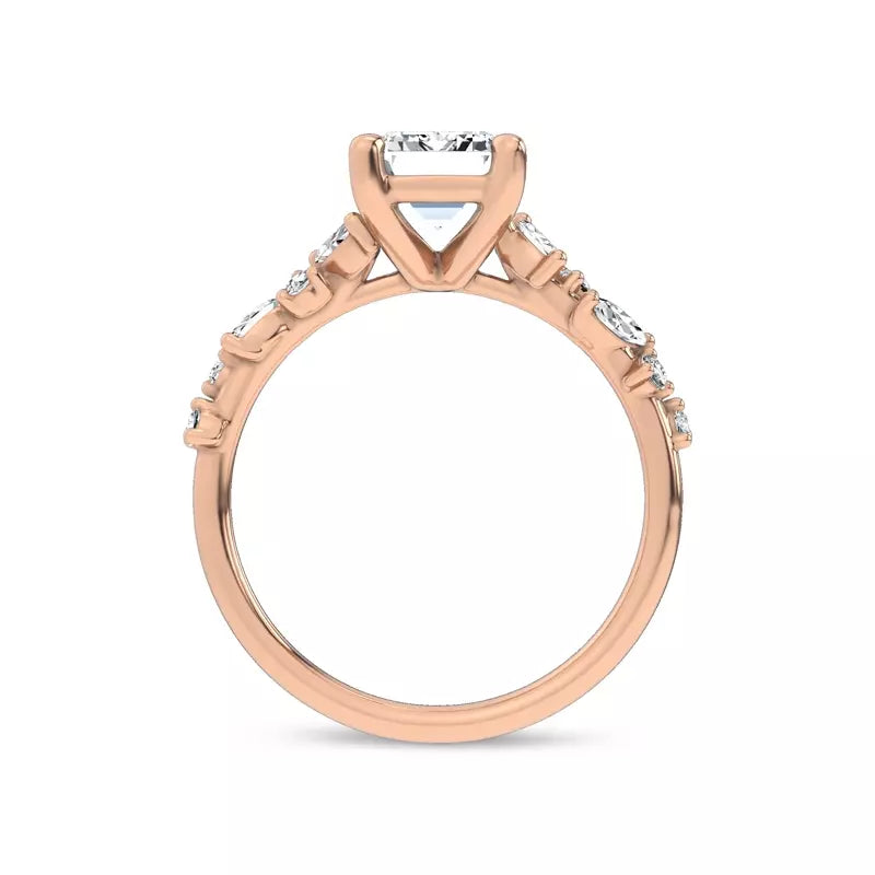 Scattered Diamond Emerald Engagement Ring