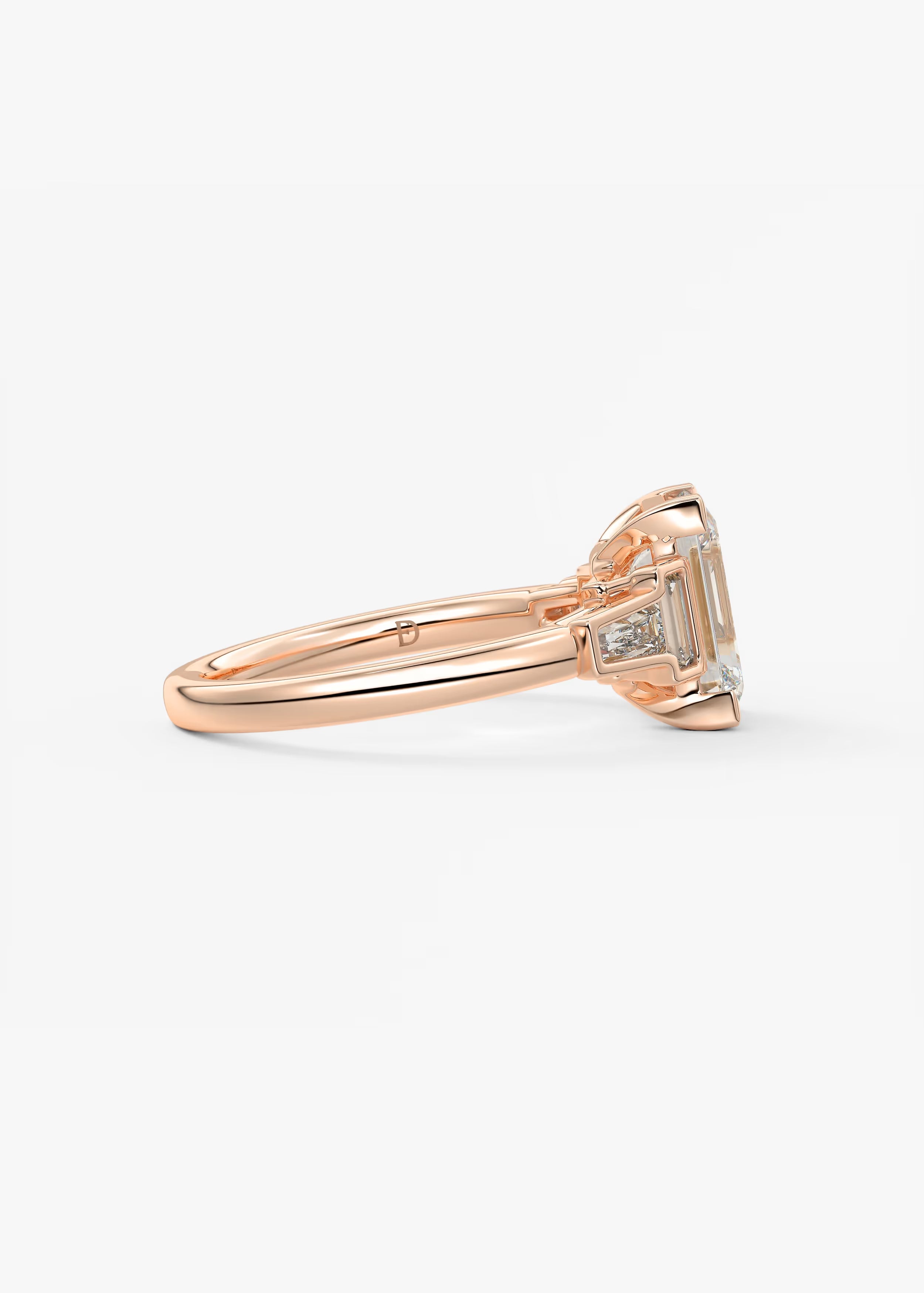 Art Deco Inspired Emerald Five Stone Engagement Ring with Tapered Baguettes