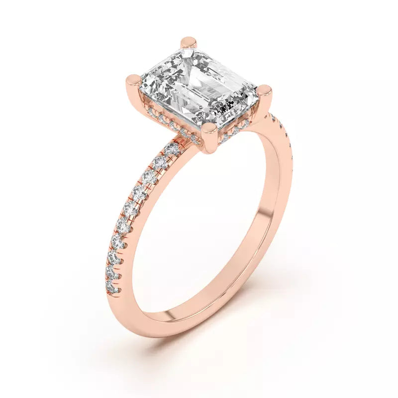 Classic Hidden Halo Pavé Emerald Engagement Ring