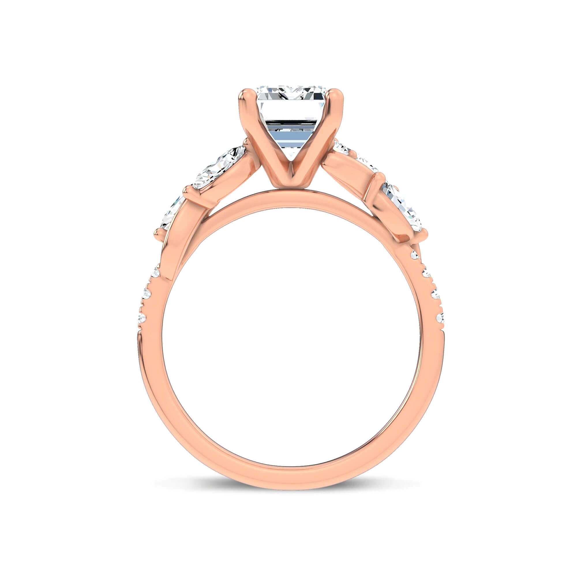 Curved Vine Diamond Emerald Engagement Ring