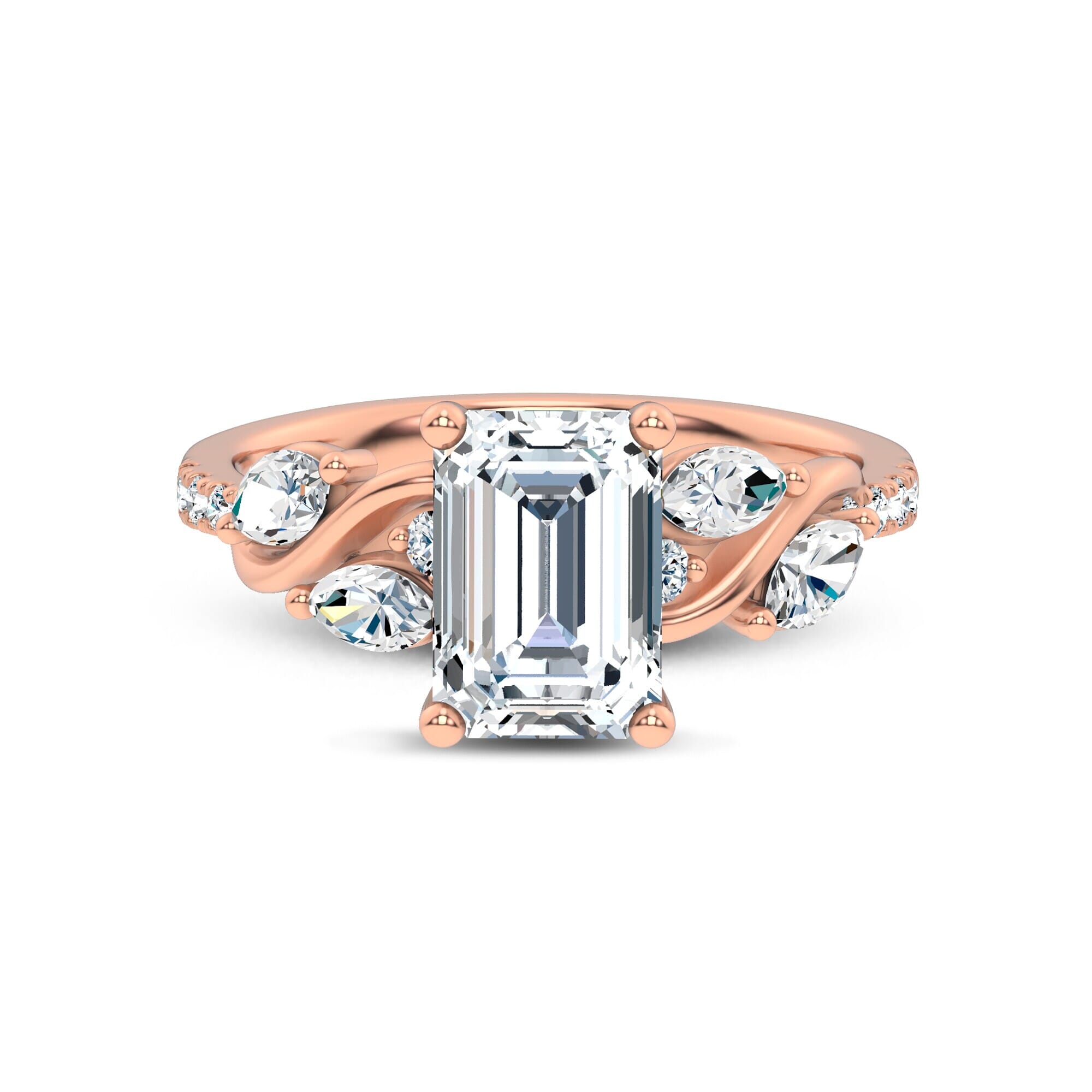 Curved Vine Diamond Emerald Engagement Ring