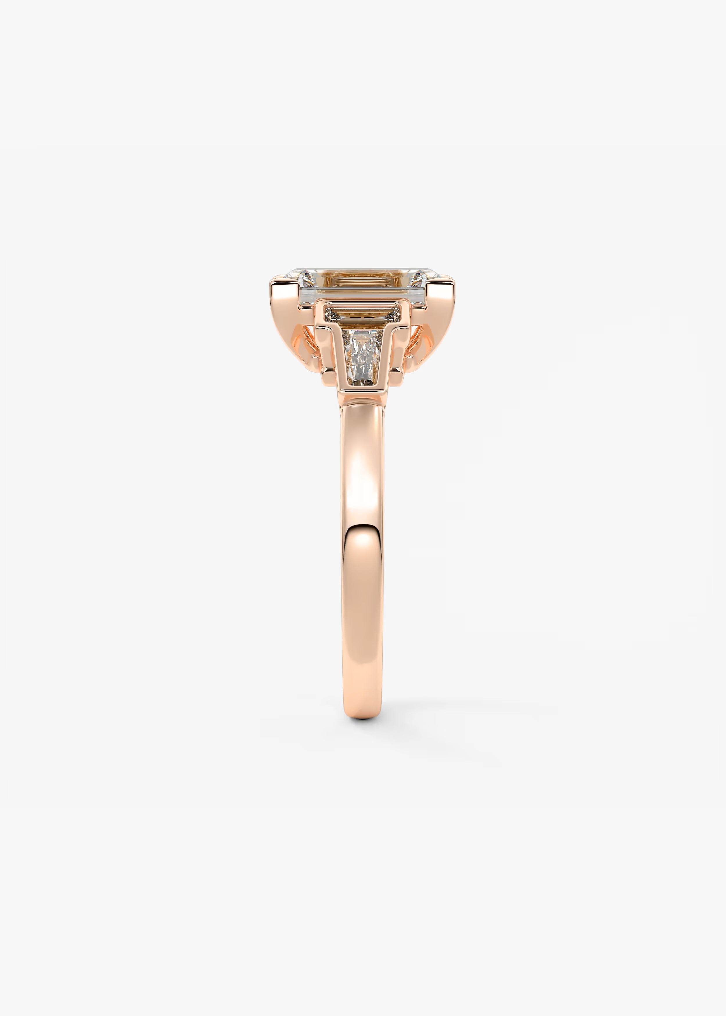 Art Deco Inspired Emerald Five Stone Engagement Ring with Tapered Baguettes