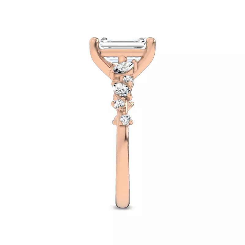 Scattered Diamond Emerald Engagement Ring