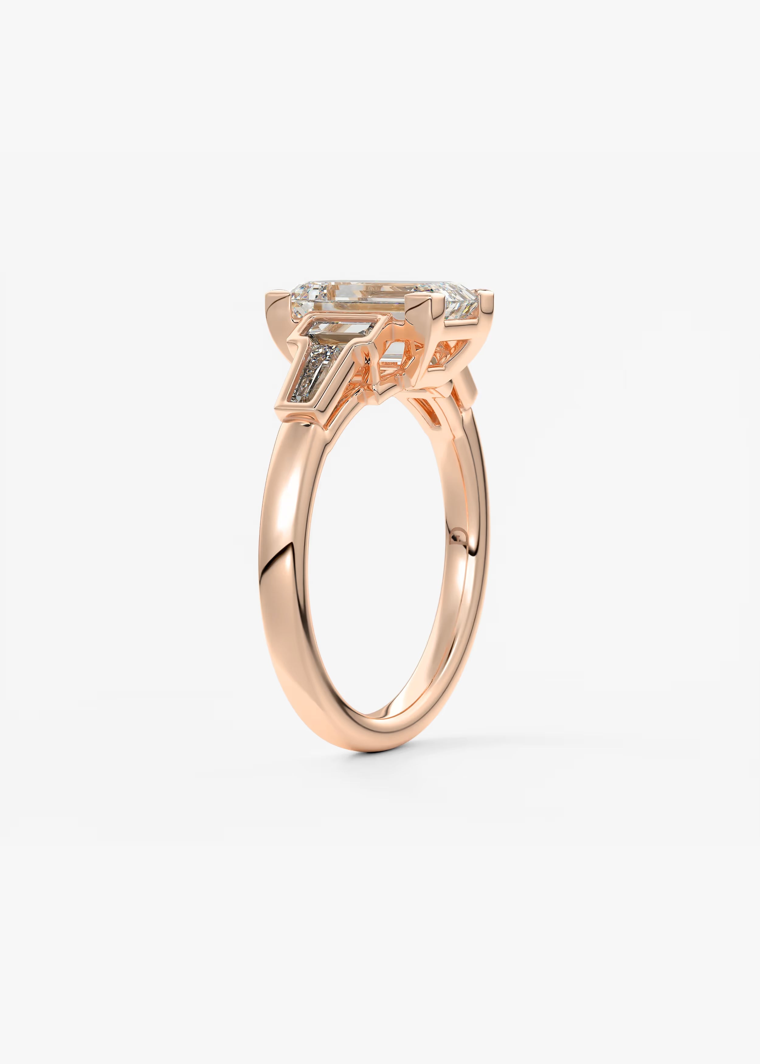 Art Deco Inspired Emerald Five Stone Engagement Ring with Tapered Baguettes