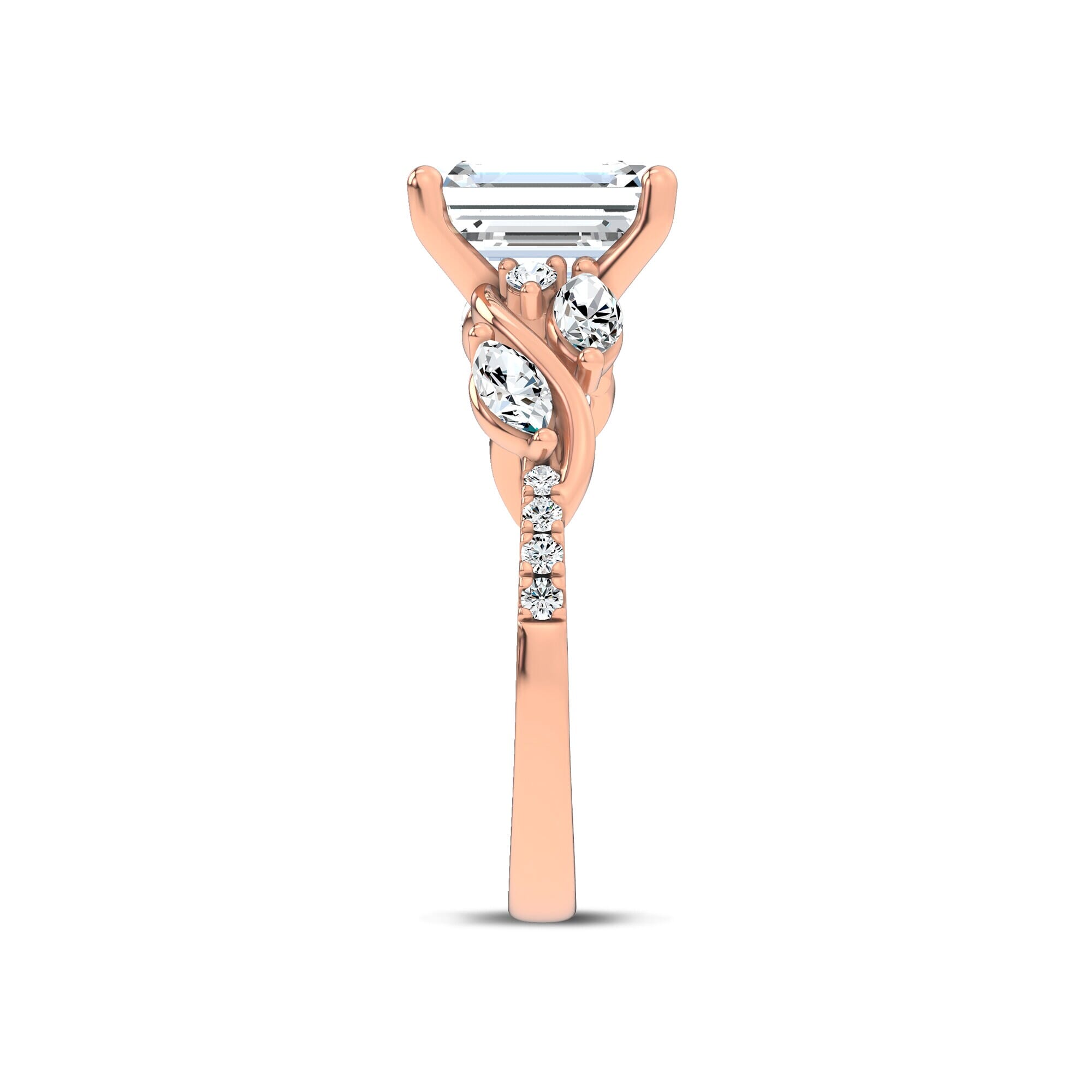 Curved Vine Diamond Emerald Engagement Ring