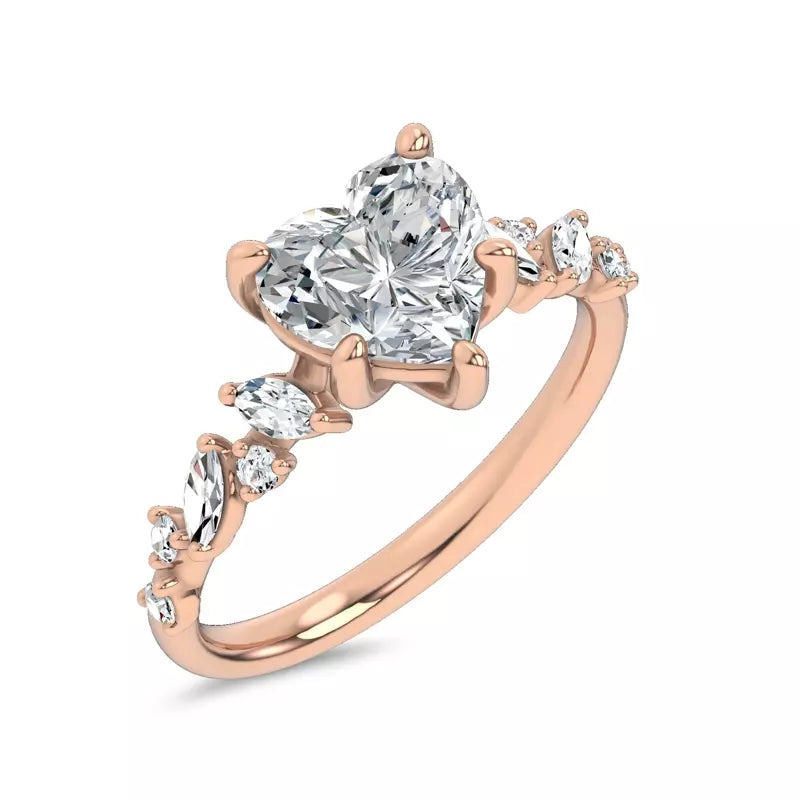 Scattered Diamond Heart Engagement Ring