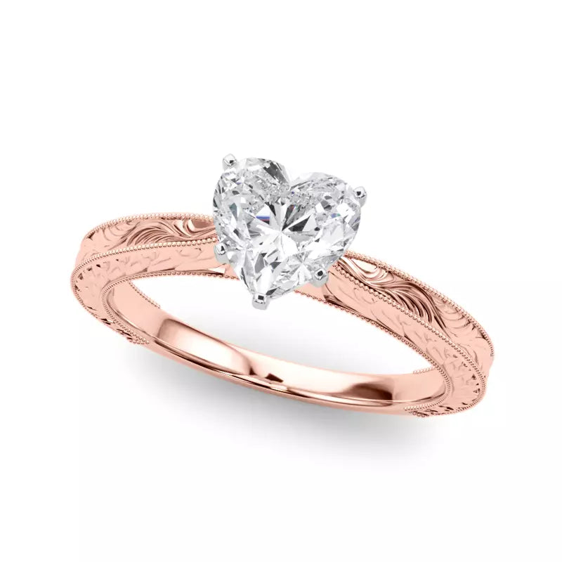 Vintage-Inspired Solitaire Engagement Heart Ring