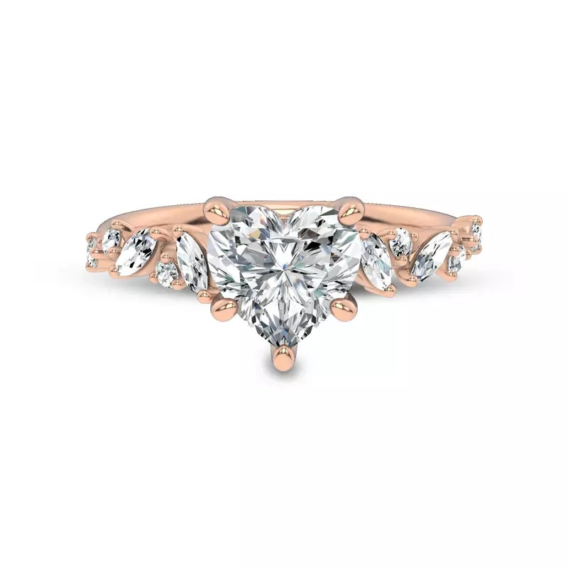 Scattered Diamond Heart Engagement Ring