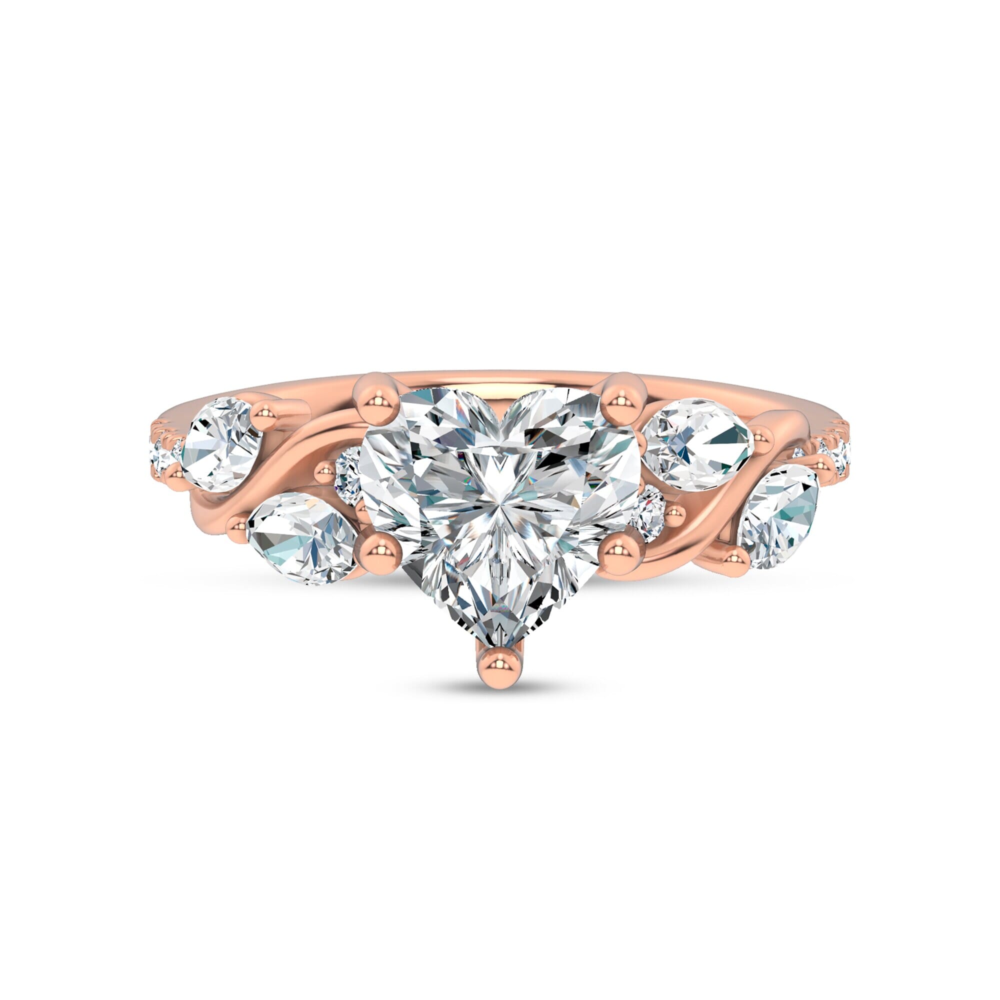 Curved Vine Diamond Heart Engagement Ring