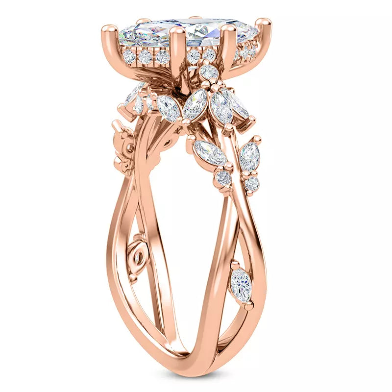 Butterfly And Bee Vine Twist Marquise Engagement Ring