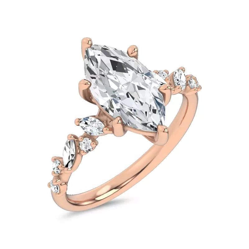 Scattered Diamond Marquise Engagement Ring