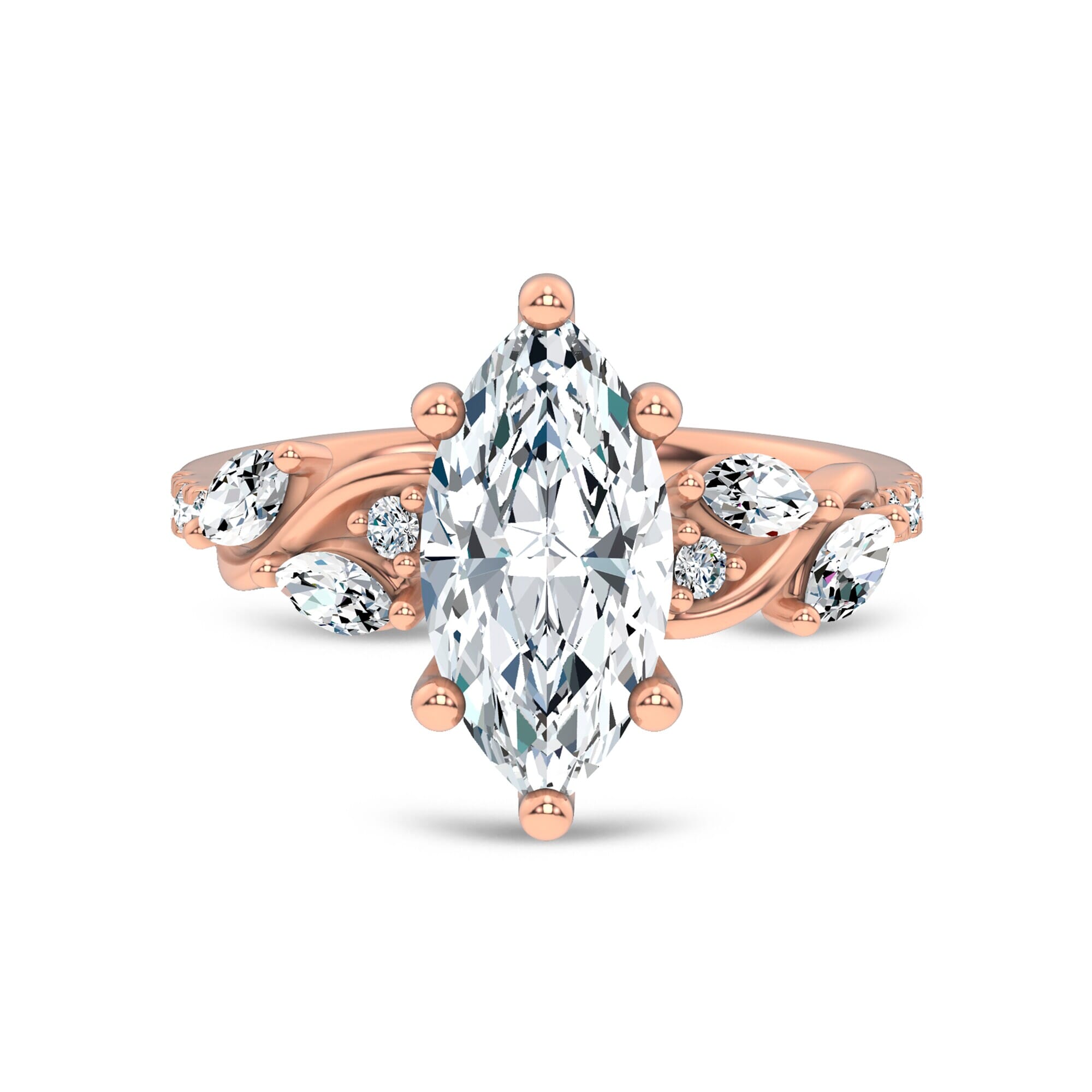 Curved Vine Diamond Marquise Engagement Ring