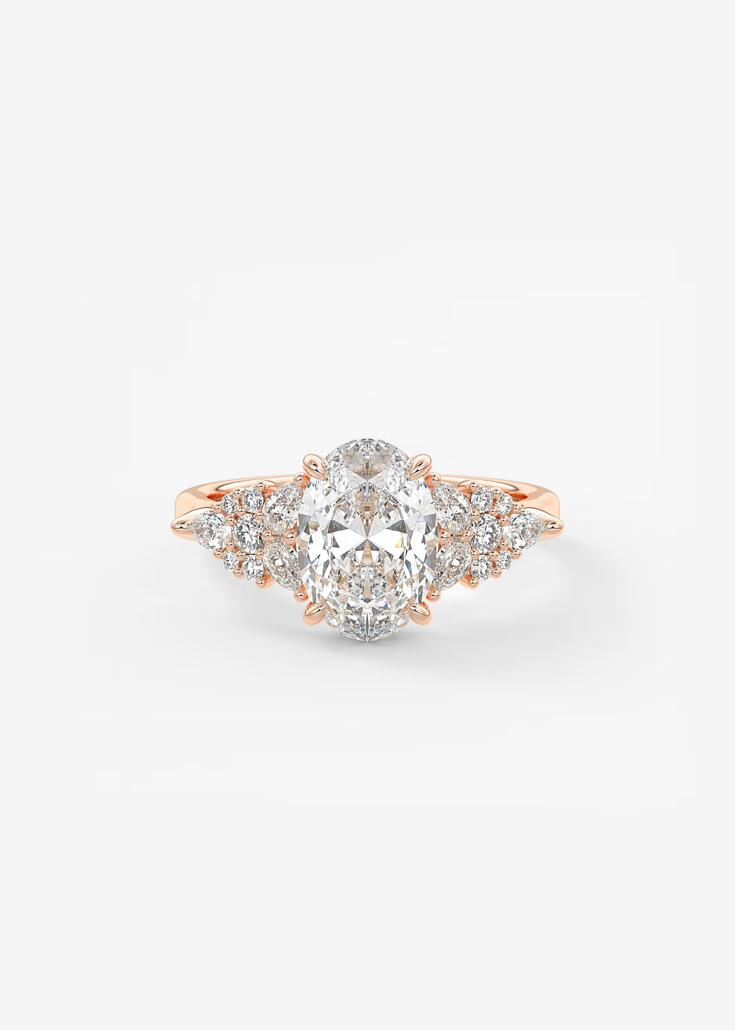 Nature Inspired Oval Engagement Ring with Clustered Diamond Accents