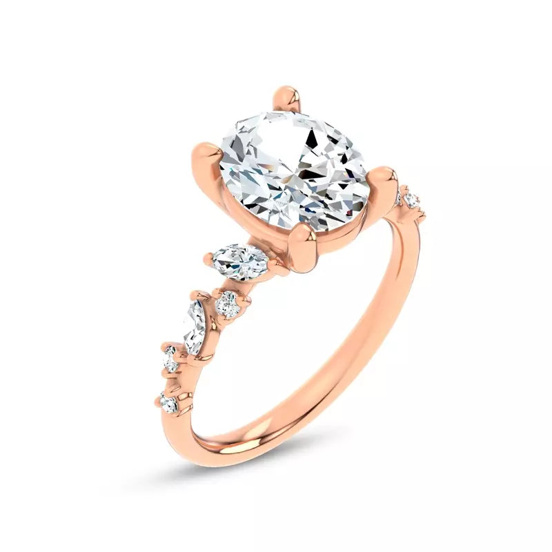 Scattered Diamond Oval Engagement Ring
