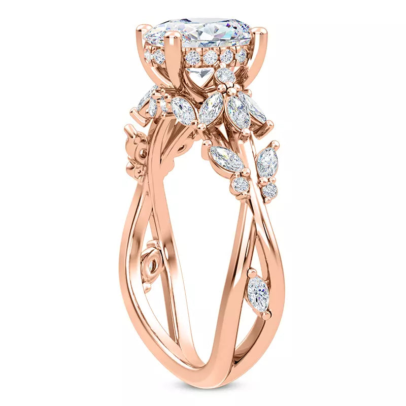 Butterfly And Bee Vine Twist Oval Engagement Ring