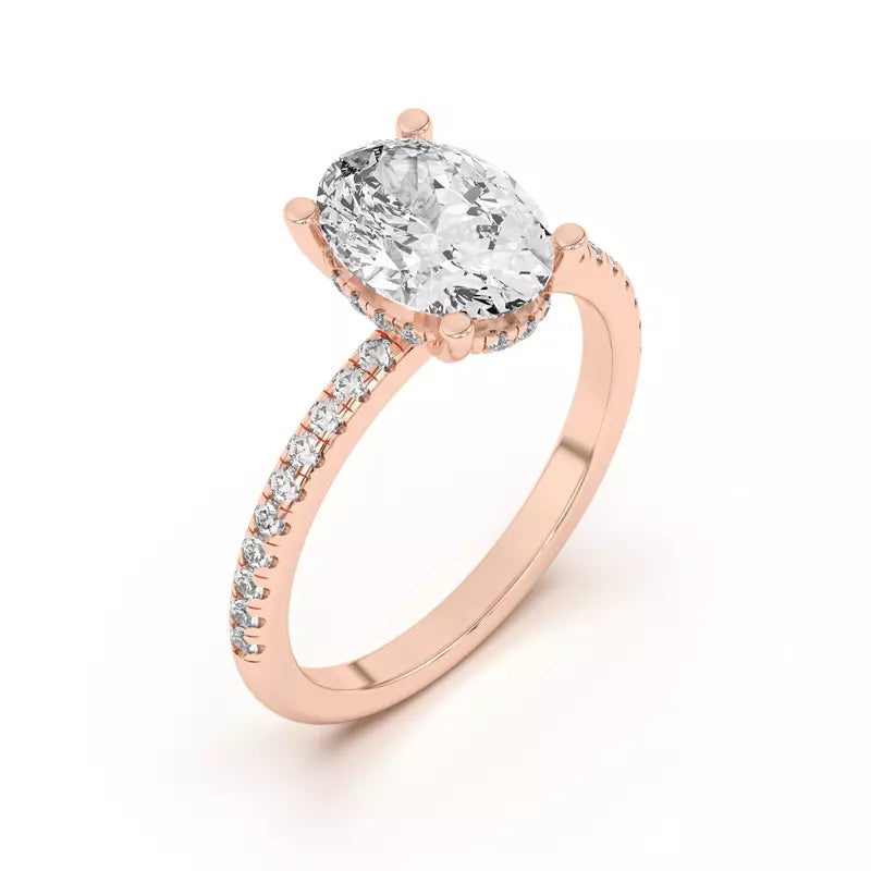 Classic Hidden Halo Pavé Oval Engagement Ring