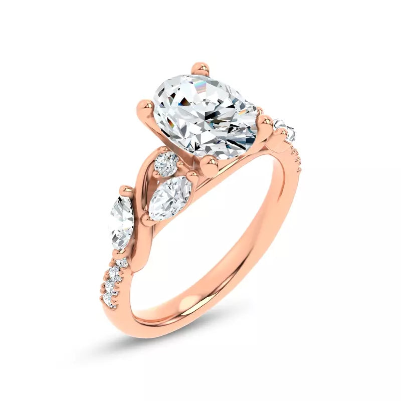 Curved Vine Diamond Oval Engagement Ring