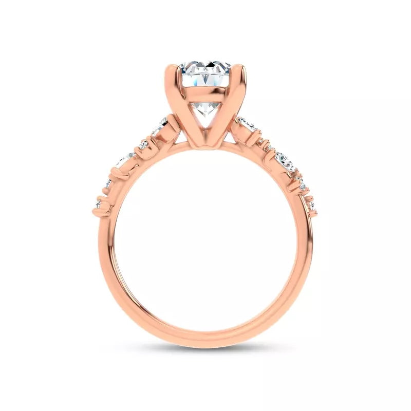 Scattered Diamond Oval Engagement Ring