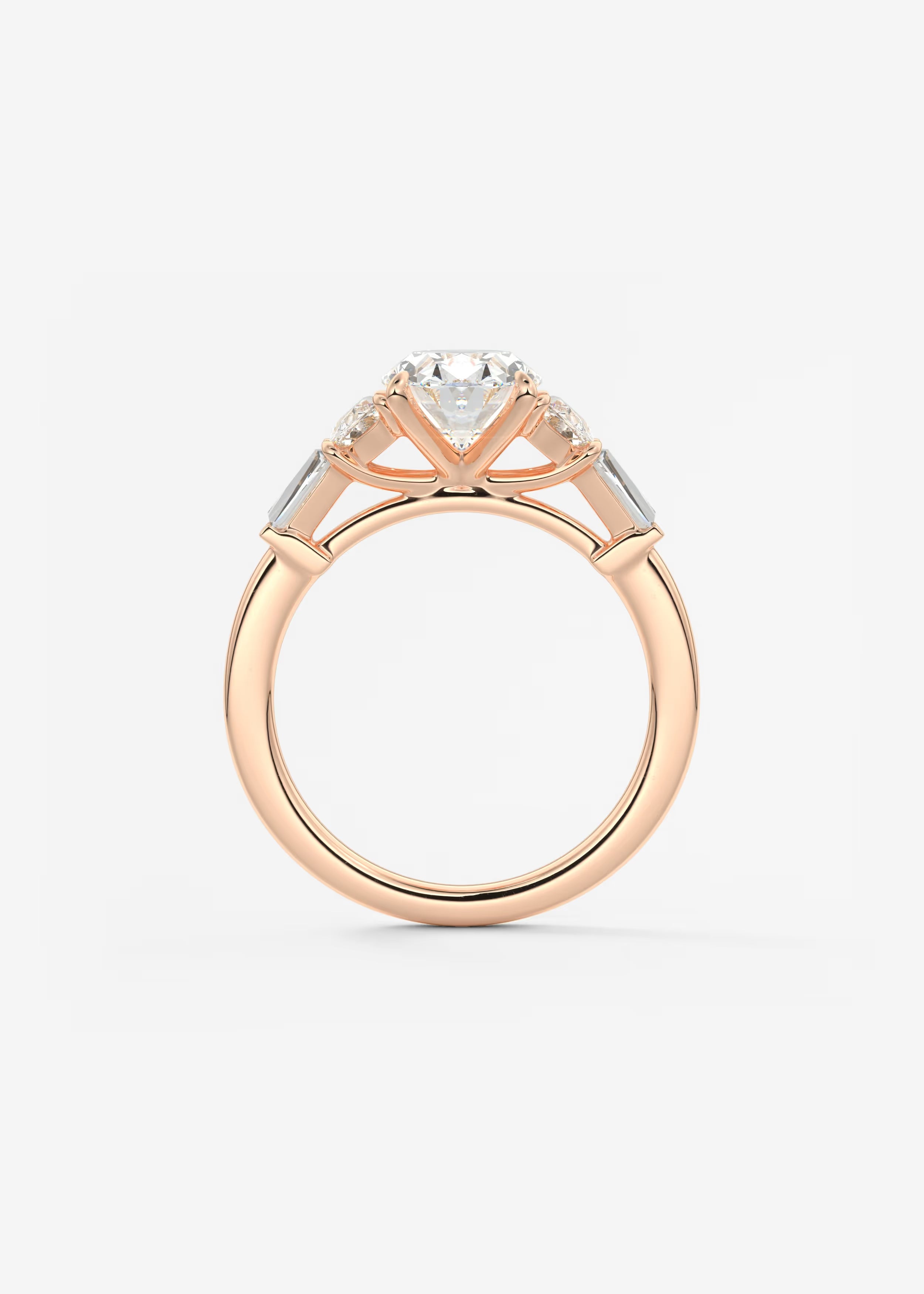 Oval Cut Five Stone Engagement Ring with Half Moons and Tapered Baguettes